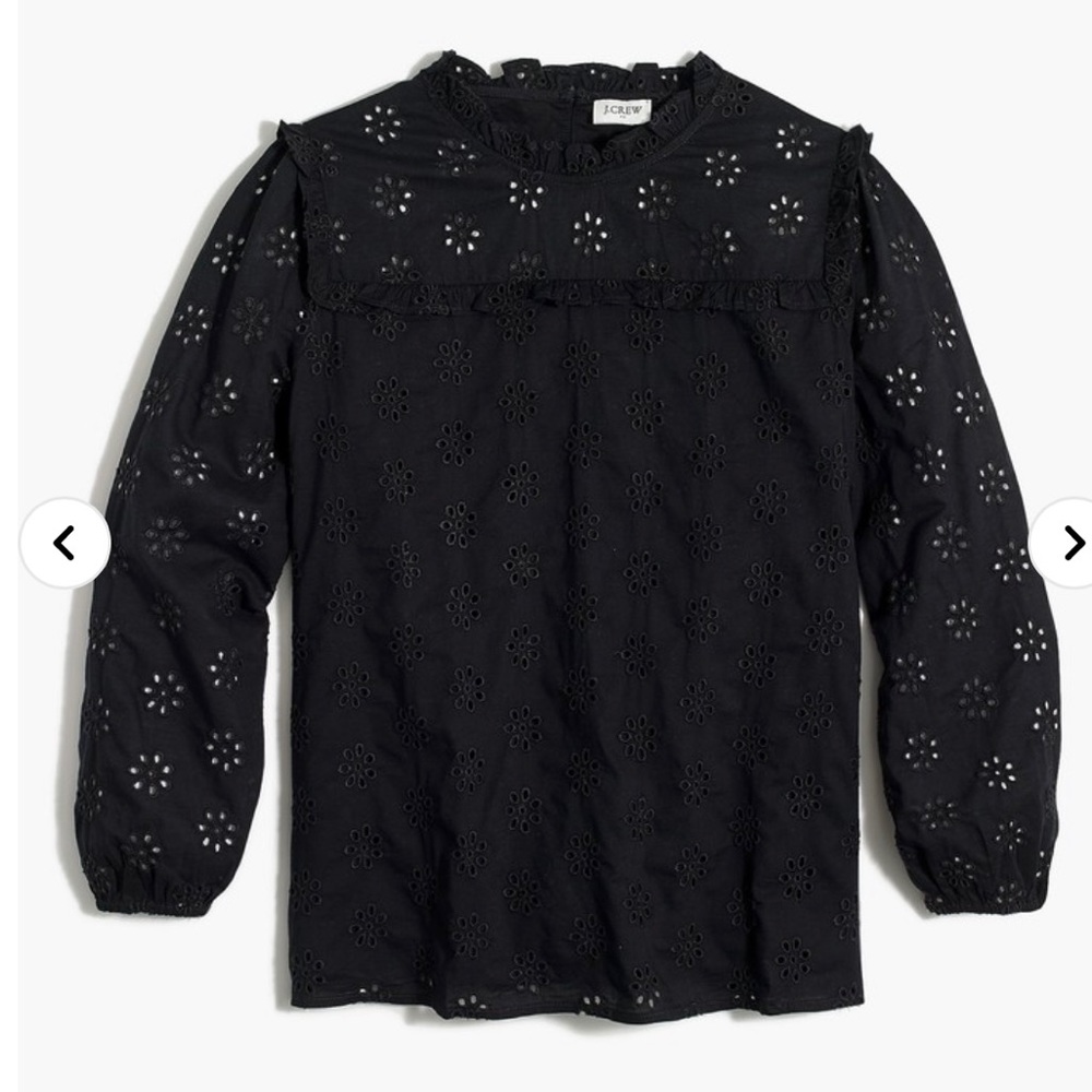 J Crew Ruffleneck Eyelet Yoke Top